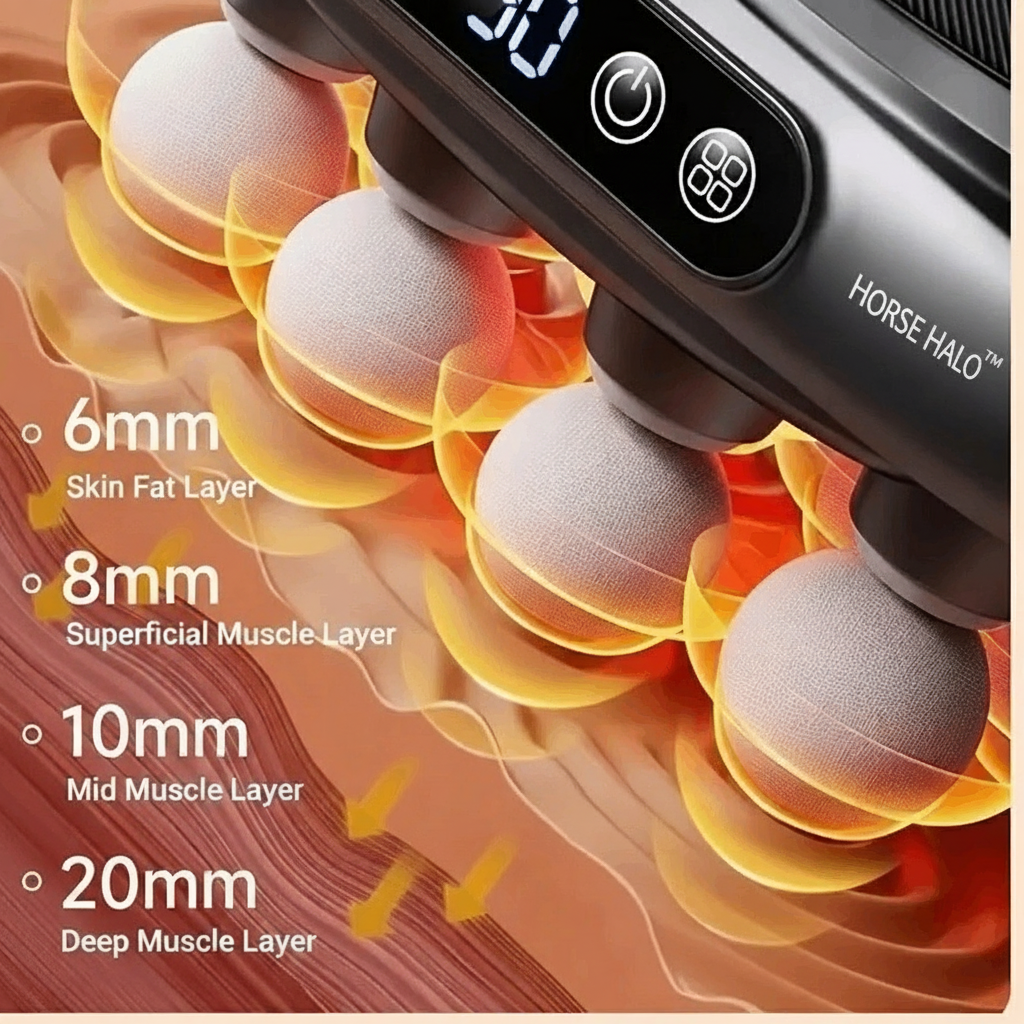 Pistola de Masaje de Luz Roja de 8 Cabezales HorseHalo™