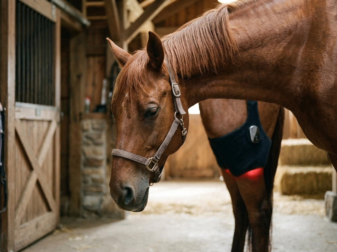 Horse dozing with a soft eye during a HaloHind session