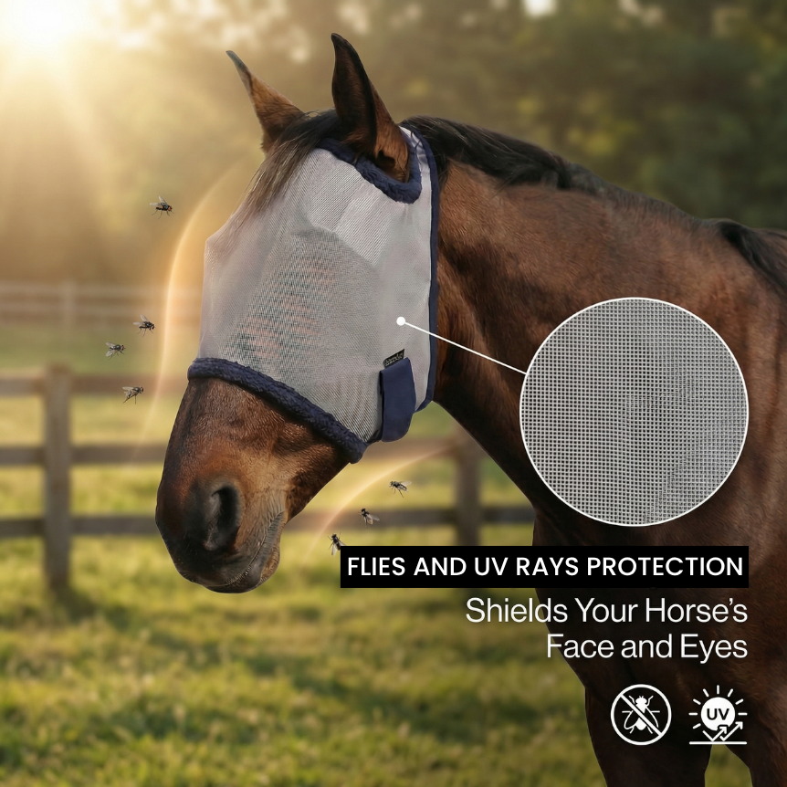 HorseHalo™ Fly Mask – Soft Mesh (Without Ears)